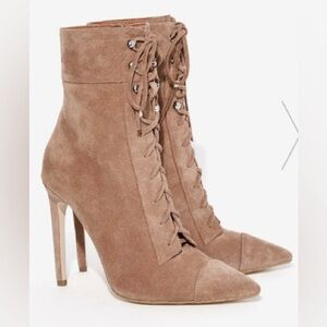Jeffrey Campbell Elphaba Taupe Tan Suede Lace-Up Ankle Boots